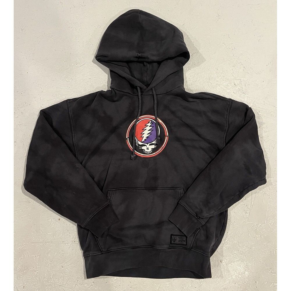 Levis x Grateful Dead Hoodie Sweatshirt Skull Rose Tie Dye Gray Pullover XS